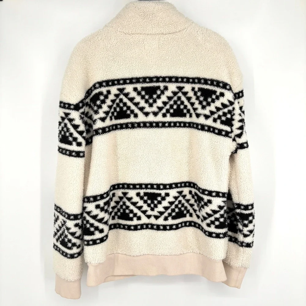 Faherty B.Yellowtail High Pile Sherpa Fleece Jacket Cream Black Aztec Print M - Picture 6 of 13